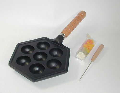 及精　たこ焼き器７穴　木柄付　セット／南部鉄器